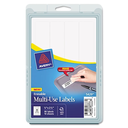 Avery Erasable ID Labels, Inkjet/Laser Printers, 0.88 x 2.88, White, PK80 05429
